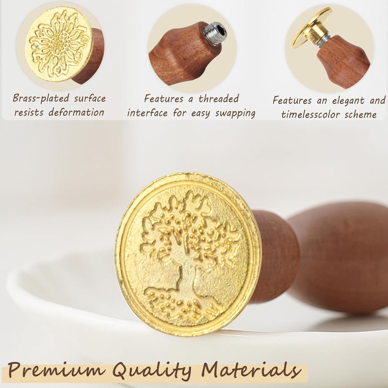 Ceemiaa Vintage Wax Seal Stamp Set – 20-Piece Classic Seal Heads with Wooden Handle for Invitations, Letters, Gift Wrapping & More (Assorted Designs) - Image 2